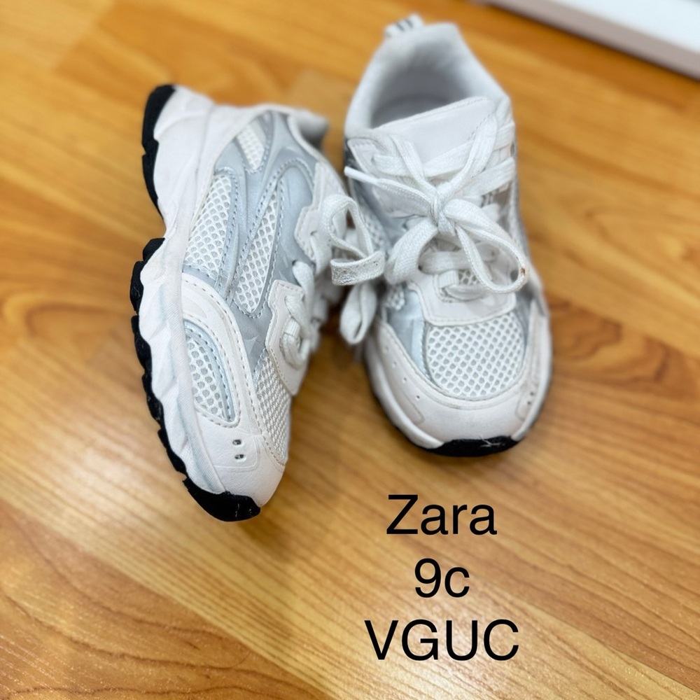 Zara Kids White and Black Lace-Up Sneakers